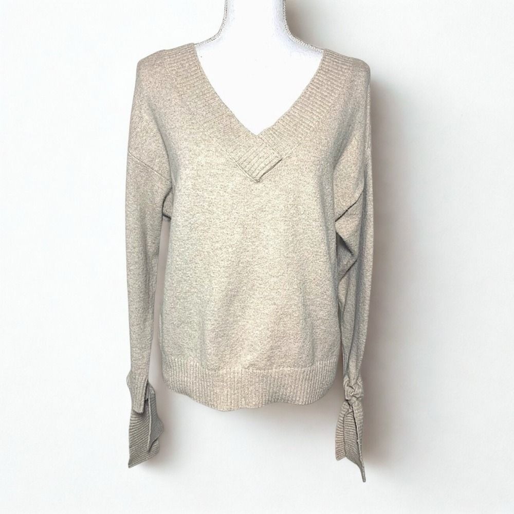 Abound‎ V-Neck 3/4 Sleeve Sweater Women Medium Cotton Blend Creme Color